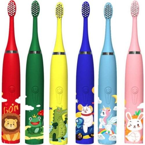 Children Electric Toothbrush Cartoon Pattern Sonic Cleaning IPX7 Waterproof Replacement Brush Heads USB Charger Smart Timer