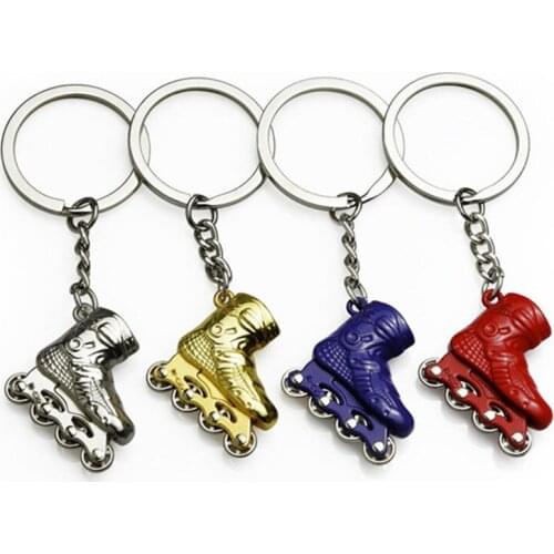 Can Be Rotated Mini Roller Skating Shoes Keychain Double-sided Metal Roller Key Fob Car Key Chain for Accessories Wheels