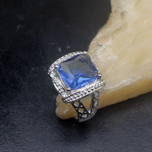 Gemstonefactory Jewelry Big Promotion Single Unique 925 Silver Sparkle Blue Topaz Women Men Gifts Band Rings 8# 20212910