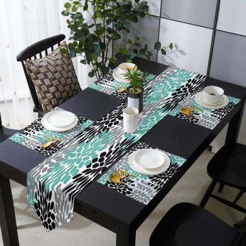 Dahlia Gray Green Black Flower Table Runner Table Mats Cover For Home Wedding Banquet Festival Party Catering Hotel Decoration