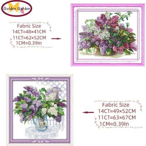 GG Lilac Flower Pattern Counted Cross Stitch Joy Sunday 11CT14CT DIY Cross Stitch Embroidery Needlework Kits for Home Decoration