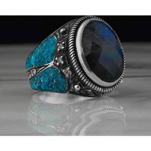 Sterling Silver Rings For Men Chalcedony Stone Blue Colour 925 Silver Rings 2021 Trend Jewelry Fashion Vintage Gift Aqeq Onyx