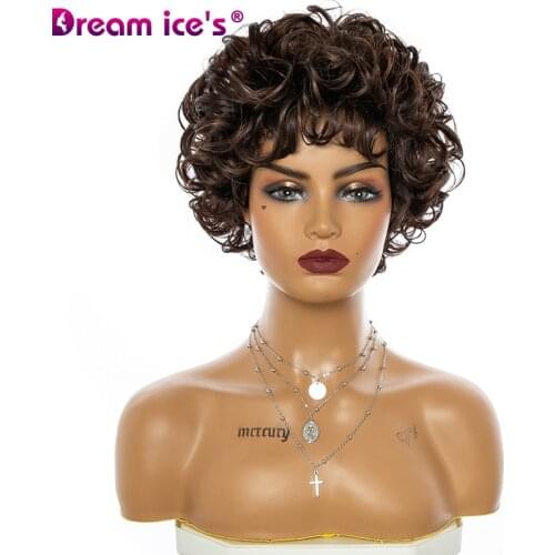 Women Curly Wave Synthetic Short Wigs for White Brown Color Daily Party Natural Wig with Bangs Cosplay Hair For Young Dream Ice