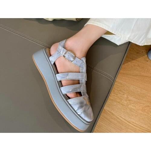 Summer Rome Style Woman Grey Colorful Graffiti Hollow Out Thick Sole Platform Sandals Female Round Toe 4 CM Heels Casual Wedges