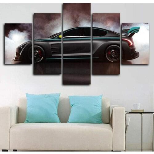 Canvas Wall Art 5 Piece Posters Black Racing Car Modern Modular Decor Prints Pictures Home Living Room Decoration Paintings
