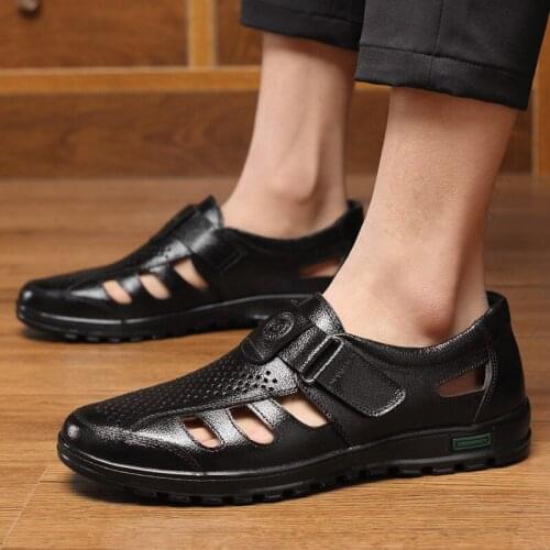 2019 Prowow Genuine Leather Mens casual shoes leather breathable hollow anti-slip middle-aged father summer shoes