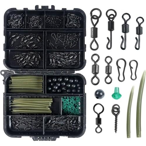 300Pcs Carp Fishing Tackle Kit Including Anti Tangle Sleeves Hook Stop Beads Boilie Bait Screw Rolling Swivel Snaps Fishing Tool