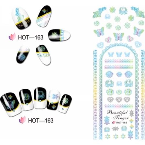 UPRETTEGO NAIL ART BEAUTY WATER DECAL SLIDER NAIL STICKER TRIPLE COLORS FLOWER LACE BUTTERFLY WHEEL HEART HOT163-168