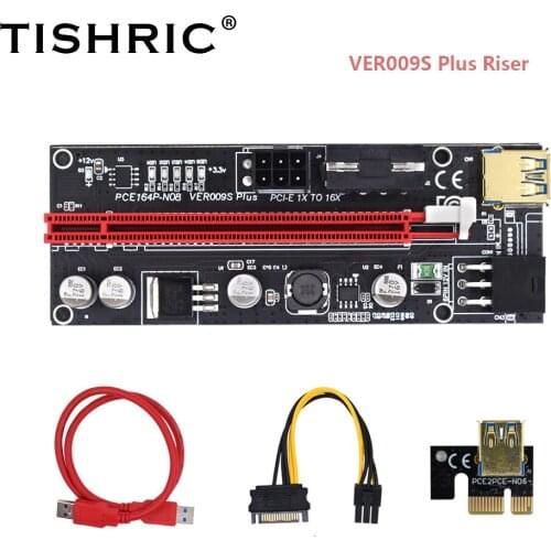 TISHRIC New PCI-E Riser Card With 6 Led 1X To 16X Extender PCIE PCI VER009S Plus Riser Graphics Extension For BTC Miner Mining