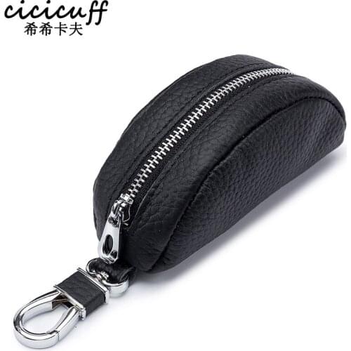 Brand New Genuine Leather Car Key Housekeeper Pillow Key Holder Wallets Women Leather Lipstick Change Purse Zipper Key Cover Bag