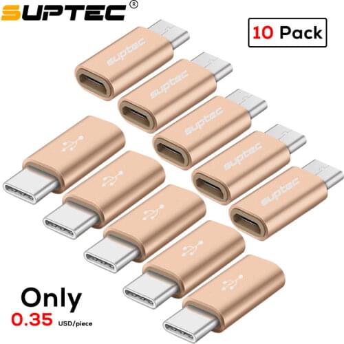 SUPTEC 10 Pack USB Adapter USB Type C Male to Micro USB Female OTG Adapter Type-C Converter Connector for Macbook Samsung S9 S8