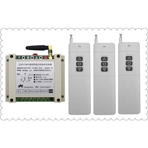 AC220V 380V 30A 2CH 100-3000m Long Range Remote Control Switch 3*3key Transmitter+ Receiver for Appliances Gate Garage Door