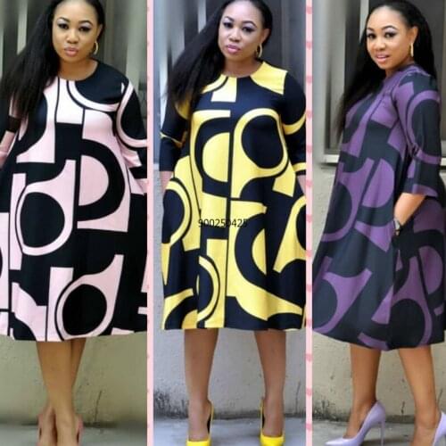 2020 new African womens dress digital print round collar basic a-line sleeve dress