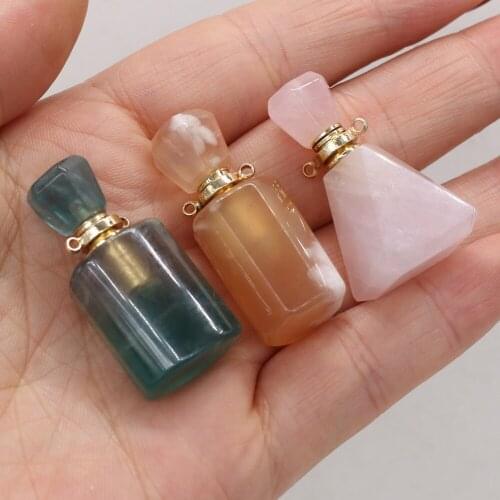 Natural Stone Perfume Bottle Pendant Quartz Amethysts Semi-Precious Pendants for Jewelry Making Charms DIY Women Gifts