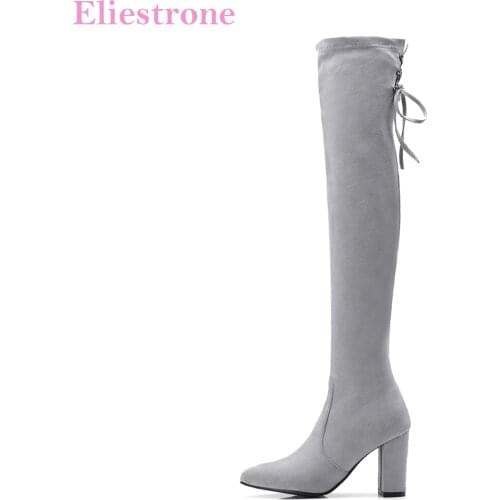 Sale Brand New Winter Comfortable Black Gray Women Thigh High Riding Boots High Heels Lady Shoes AN831 Plus Big Size 11 32 43 46