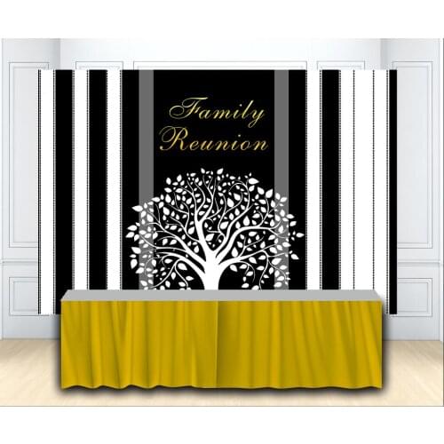 Family Reunion Backdrop Family Tree Party Banner White Black Striped Photo Background Cake Table Scene Setter Wall Decorations