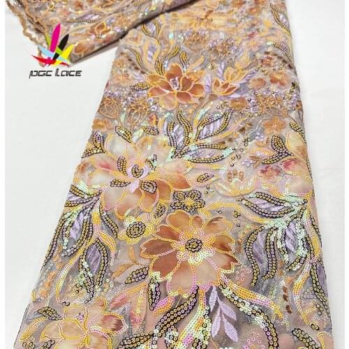 Chiffon Sequins Lace Fabric Bridal Sequence Embroidery Elegant African Nigerian Latest Design Style High End