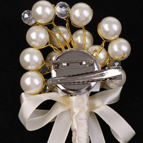 Wedding Ceremony Party Luxury Faux Pearl Crystal Rhinestone Boutonniere Corsage Bride Groom Decoration
