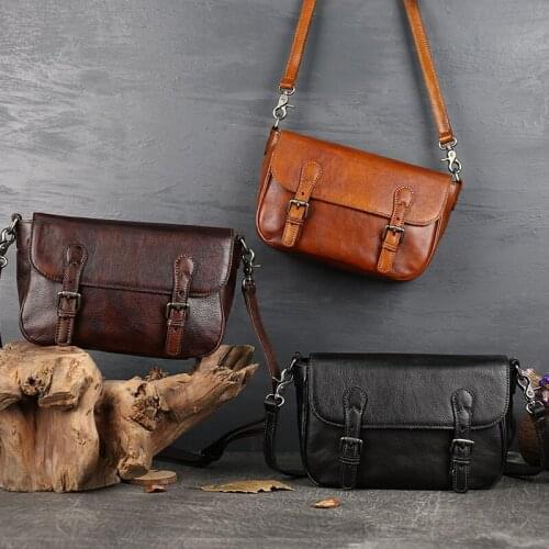Vintage Geniune Leather Crossbody Bag for Cool Girls Fashion Design Flap Bag