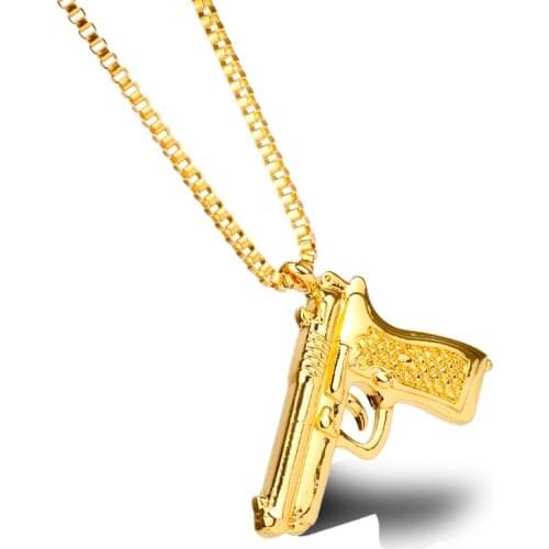 Hip Hop New Fashion Jewelry Pendulum Black/Gold/Silver Color Pistol Gun Necklaces Vintage Roscoe Gun Necklaces For Men/Women