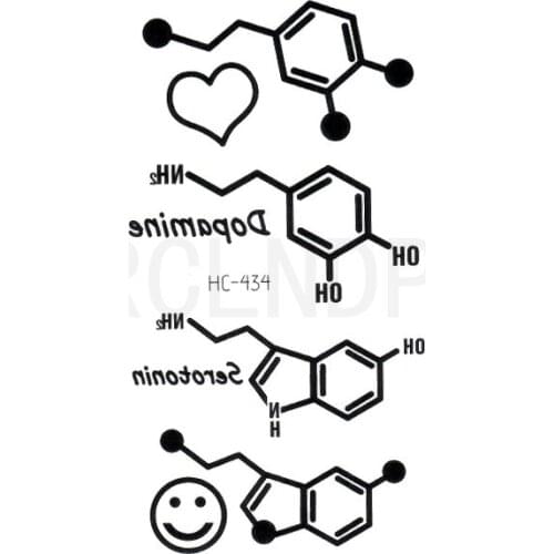 Waterproof Temporary Tattoo Sticker Love Heart Shape Chemical Formula of Dopamine Flash Tatoo Fake Tatto Body Art for Women Men