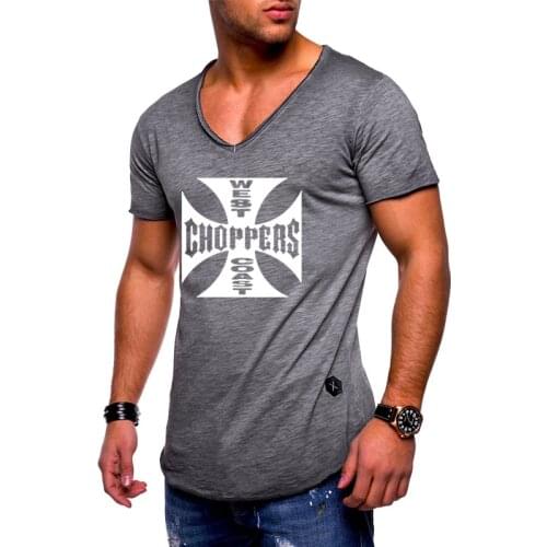West Coast Choppers Printed T Shirt Men Summer New Harajuku V-Neck Casual Cotton Short Sleeve Hip Hop brand Men Tshirt