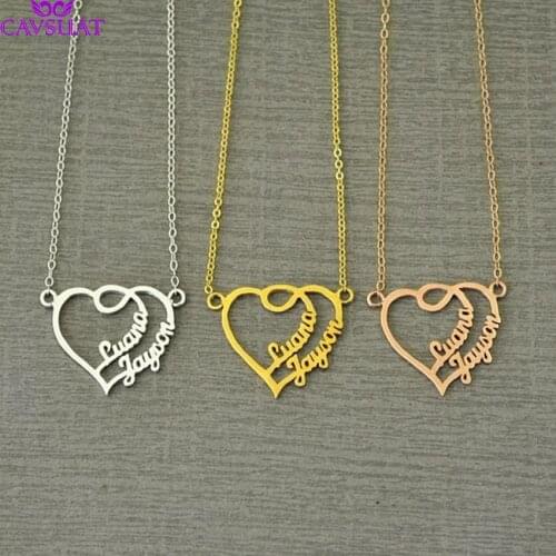 Handmade Jewelry Personalized Double Name Heart Necklaces For Lovers Valentines Gift Custom Name Necklace Stainless Steel Chain