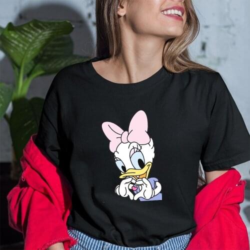 Women T-shirts Kawaii Pattern Disney Summer New Cute Four Seasons Black White T Shirts Female Fashion Outdoor Daisy Printing Top