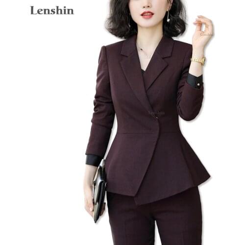 Lenshin Soft and Comfortable 2 Pieces Set Formal Pant Suit for Women Work Wear Office Lady Style Business Jacket with Pants