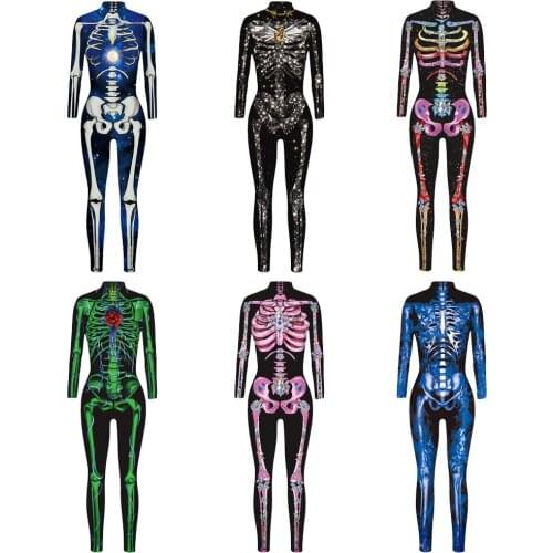 Halloween cosplay skeleton digital print womens wear jumpsuit sports pts play a clothing hairVispera de Todos los Santos