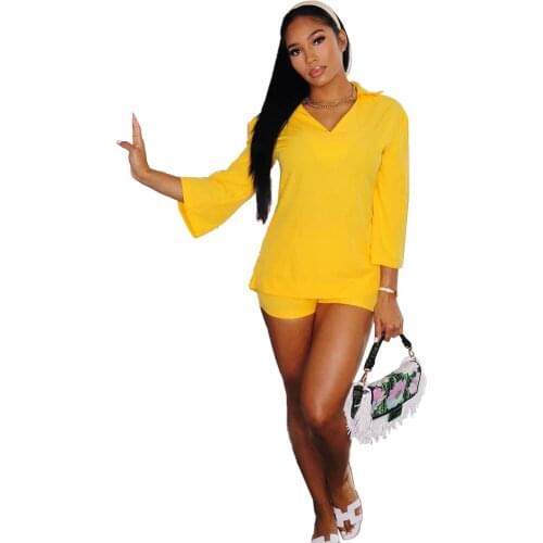 Autumn Short Two Piece Set Women Clothes Casual V Neck T Shirt Top and Shorts Set Streetwear Sexy 2 Piece Outfits for Women Suit