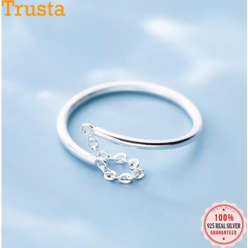 Trustdavis Real 925 Sterling Silver Sweet Irregularity Chain Opening Ring For Women Wedding Party Fine S925 Jewelry Gift DA1770