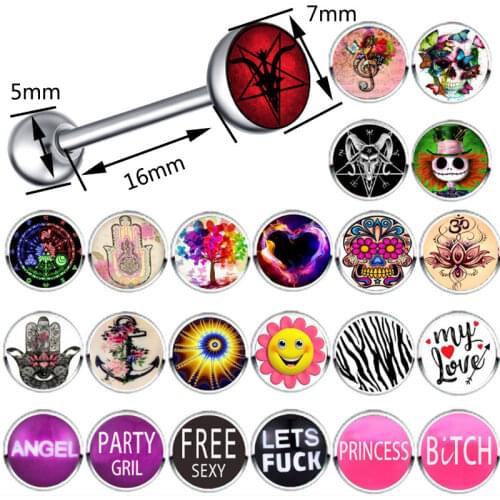 1 Piece Stainless Steel Tongue Rings Skull Tongue Nail Barbell Ring LOGO Letters Nipple Body Piercing Jewelry