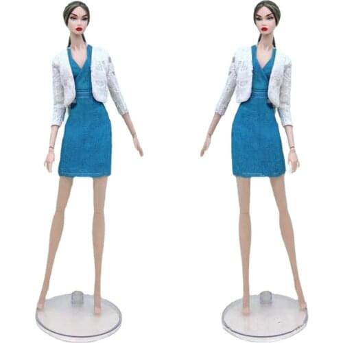 11.5" Fashion Doll Outfits For Barbie Doll Clothes White Coat Blue V Neck Sleeveless Dress For Barbie Accessories Kids Toys Gift