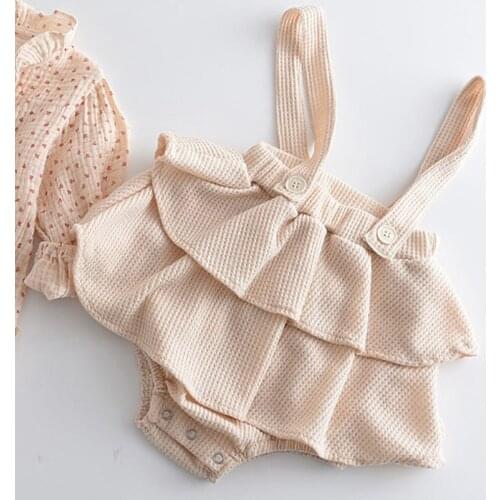 2021 Four Seasons Cute Newborn Baby Girls Bodysuits Clothes Princess Ruffle Cotton Jumpsuit Cute Toddler Crawling Outfits