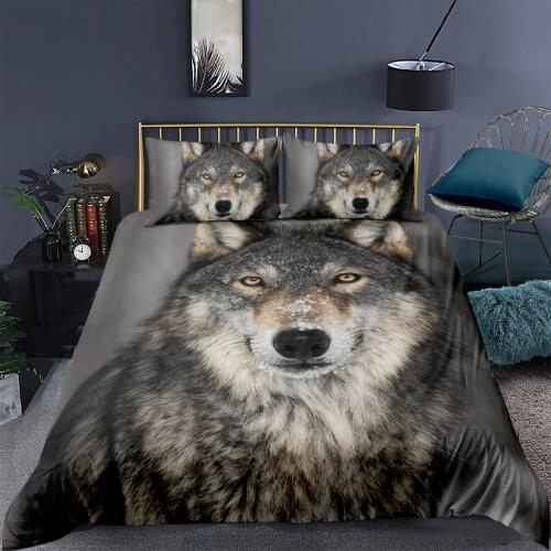 3D Wolf Duvet Cover Sets Animal Comforter Cases Pillow Covers Full Double Single Twin Queen Size 140*210cm Gray Bedding Set