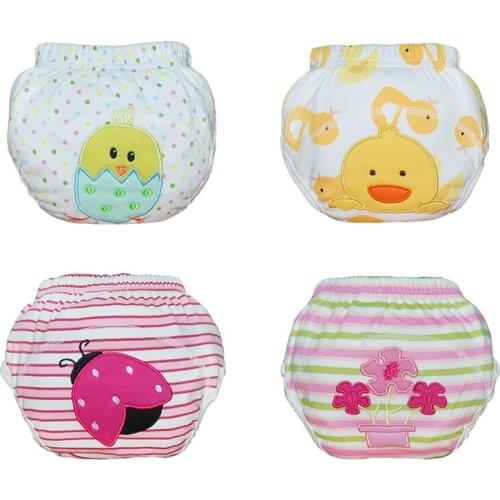4Pcs Waterproof Baby Kids Potty Training Pants Cotton Reusable Cloth Diapers Nappies Washable Learning Pants for Toilet Training