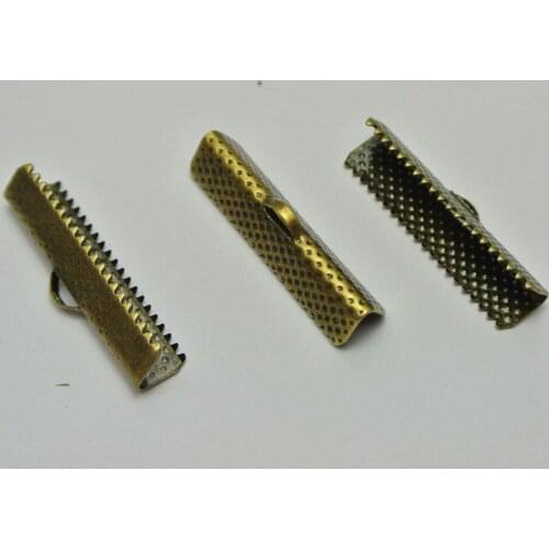 50 Textured Bronze Tone Ribbon Necklace Cord End Caps Crimp Beads Tips 30X8mm
