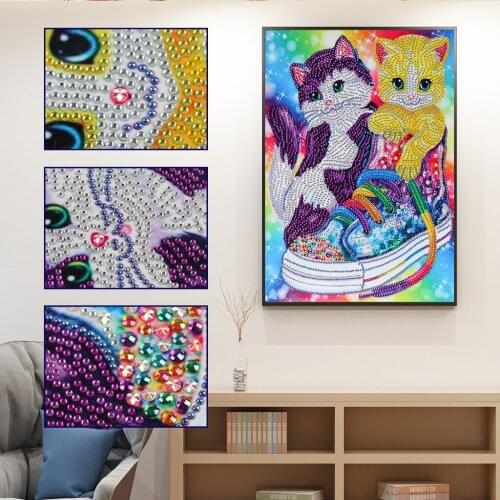 Lovely Shoe Cat Special Shaped Diamond Painting Needlework Rhinestone 5D Drill DIY Crystal Painting Home Decor Kids Adults