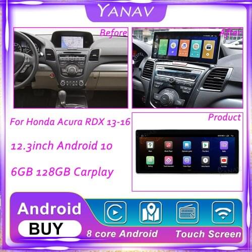 For Honda Acura RDX 12.3 inch 128G Car Radio 2013-2016 GPS Navigation Stereo Receive Android Multimedia MP3 Player with Carplay