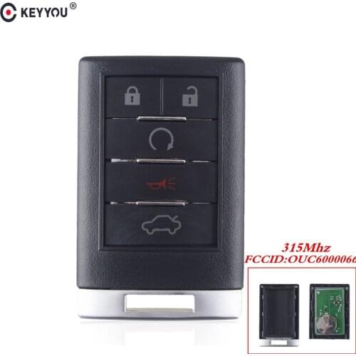 KEYYOU For Cadillac CTS DTS STS For Cadillac 0UC6000066 5 Buttons Replacement Smart Remote Key Keyless Fob Without Key Blade
