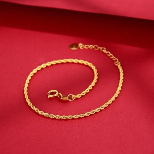 Real 18K Gold Twisted Chain Bracelet Female Au750 Adjustable Length Bracelet Hemp Rope Chain Simple Fashion Style Gold Jewelry