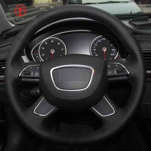 LQTENLEO Black Artificial Leather Steering Wheel Cover for Audi A4 (B8) 2013-2016 A7 2012-2013 A8 2011-2018 Allroad 2013-2014
