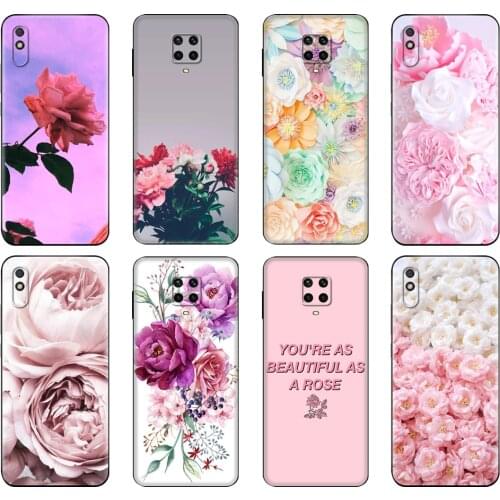Black tpu Case For Xiaomi Redmi 7A 8 8A 9 9A 9C Case Redmi Note 8T 8 Pro T Note 9 9S 9 Pro Case Pink Flower Peony