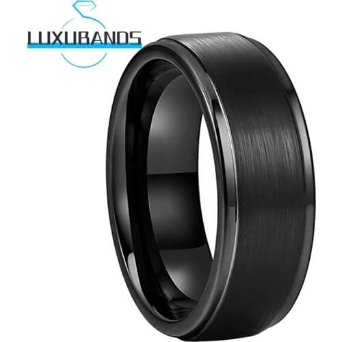 Black 8MM Wedding Rings For Men Wemen Stepped Edges Tungsten Engagement Bands Brushed Finished Comfort Fit