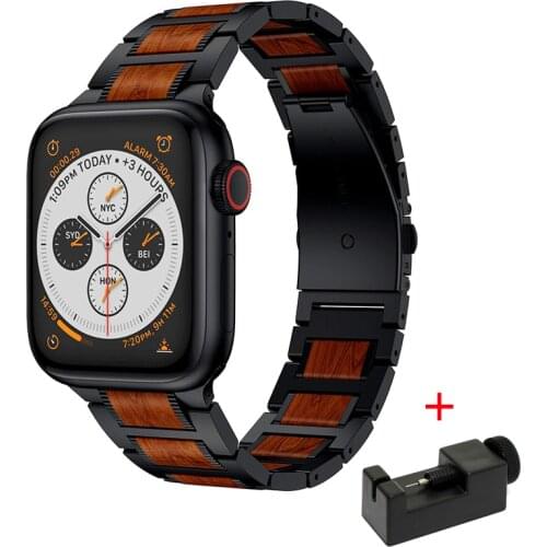 Wooden Red Sandalwood strap for apple watch 6 band 44mm 40mm 42mm 38mm iwatch Apple iWatch5 4 3 Stainless Steel Link Bracelet