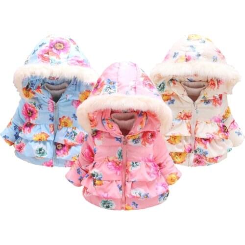 Winter Infant Down Jacket Girls Cotton Coats Faux Fur Hat Jackets Kids Newborn Baby Hooded Outerwear New Childrens Warm Clothes