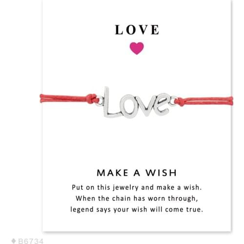 Girls Friendship Statement Purple Red Green Black Jewelry with Card Make a Wish Silver LOVE Charm Bracelets for Women