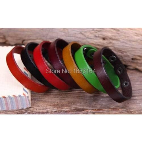 G88 Lot 7pc Plain Single WrapTop Grain Leather Wristband Bracelet Cuff Unisex Mens