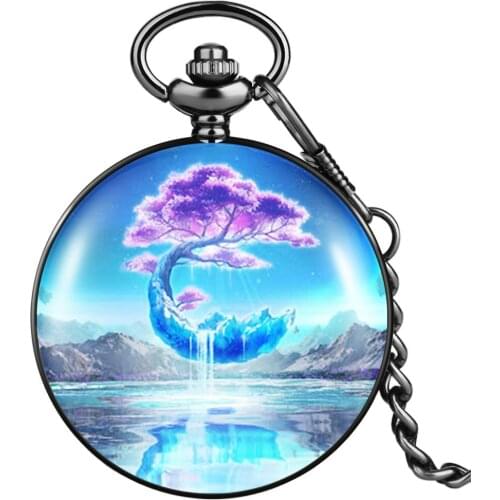 Exquisite Dream Tree Pocket Chain Watch Classic Quartz Arabic Numerals Dial Comfortable Necklace Pendant Gift For Girlfriend